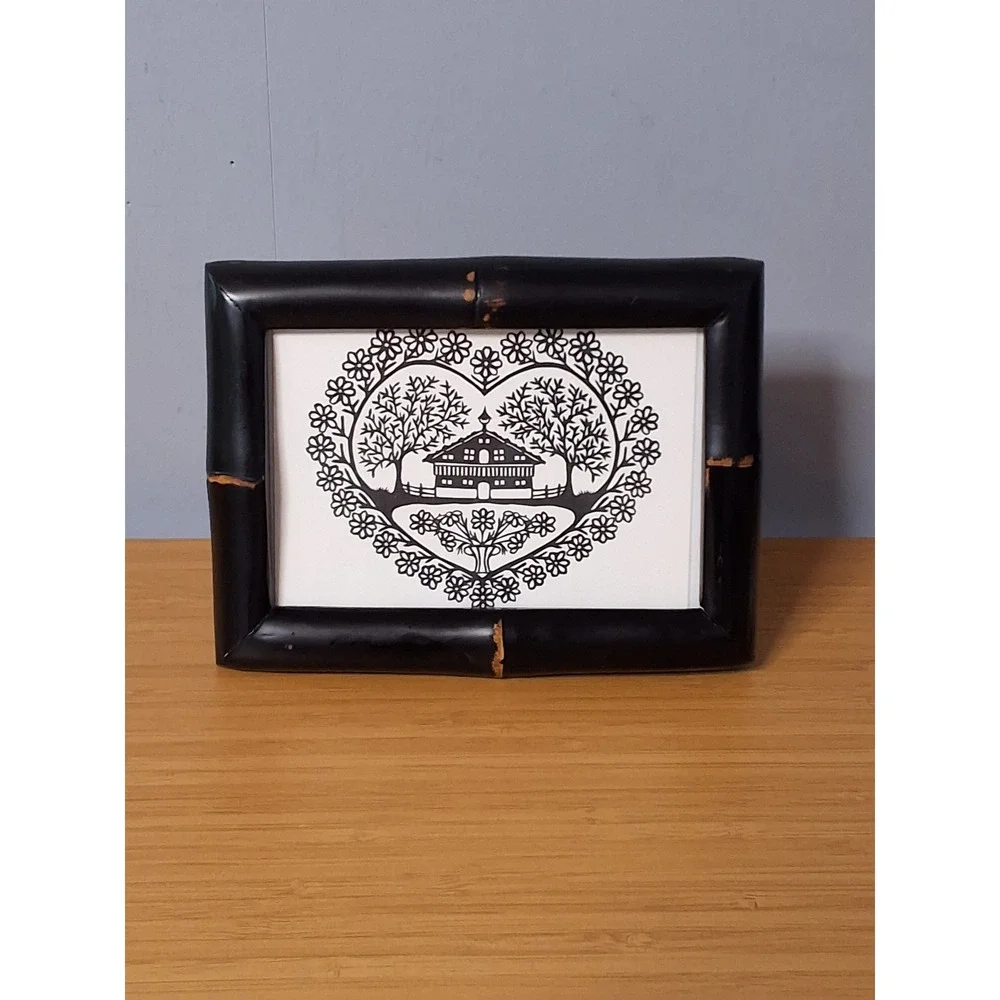 Black Faux Bamboo Picture Frame 5x7 Heart House Papercut Art Tabletop Decor